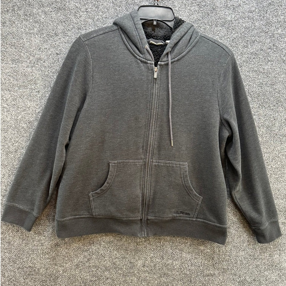 LL Bean Mens Charcoal Gray Sherpa Lined Full Zip Hoodie Sweatshirt Large 515066